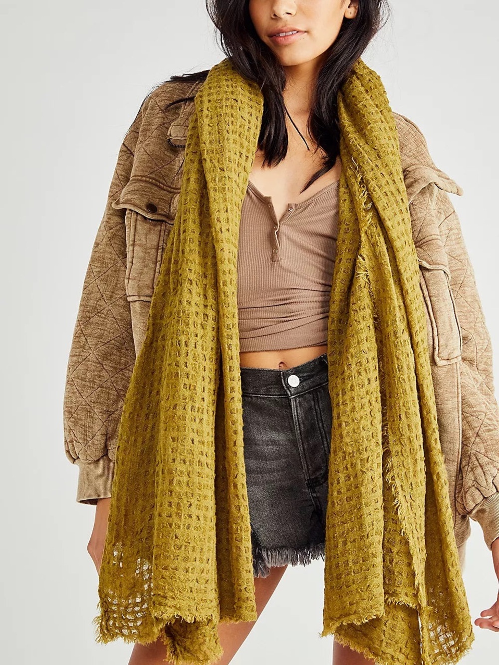 Free People Long Weekend Waffle Scarf Moss Green
